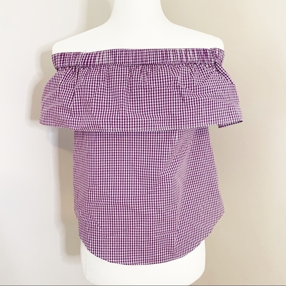 Off the shoulder purple and white checked top - Picture 5 of 5